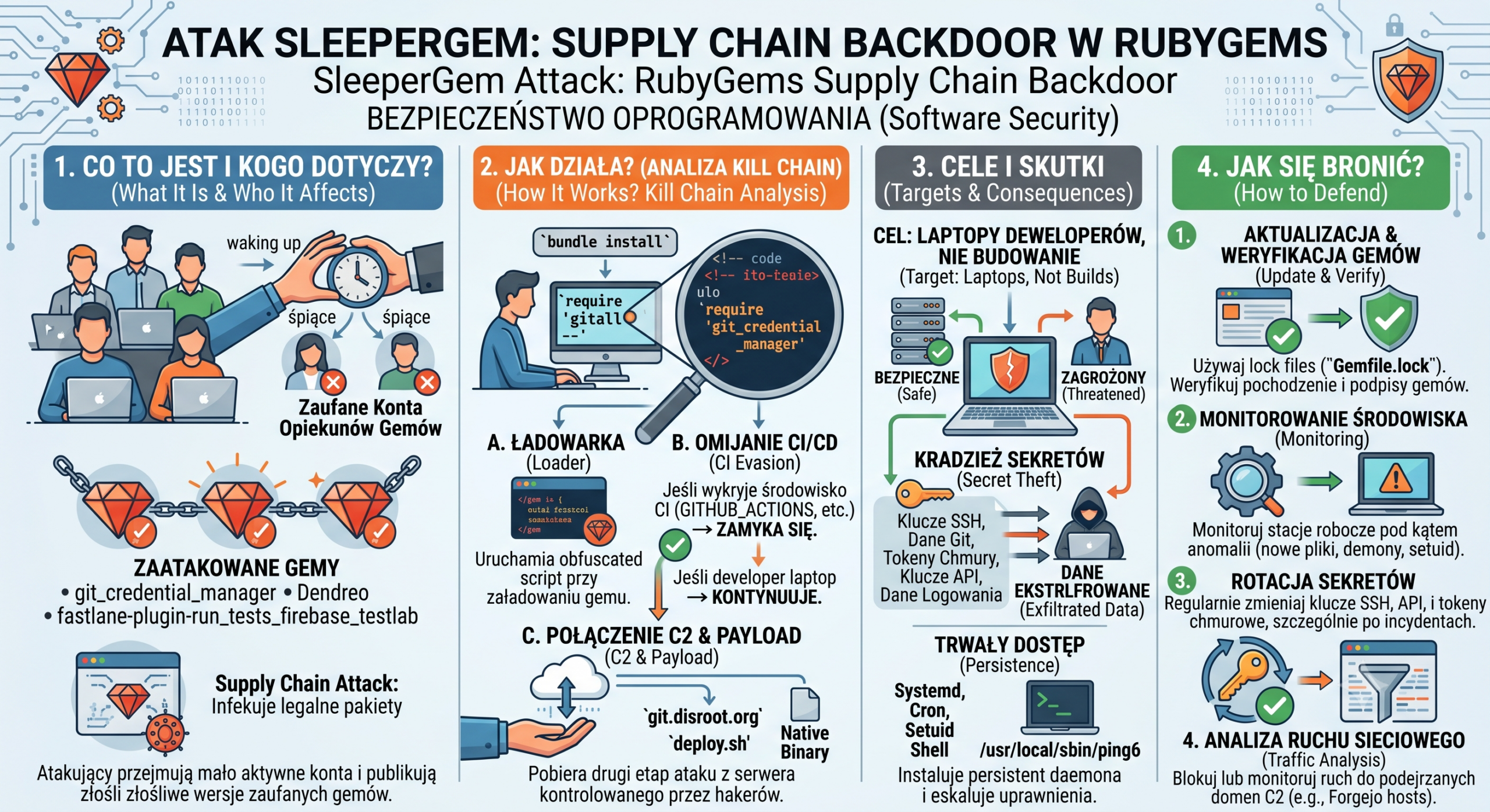 SleeperGem atakuje przez RubyGems. Złośliwe pakiety instalują trwały backdoor na komputerach programistów